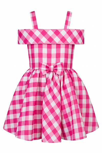 Pink Gingham Couture Elbise