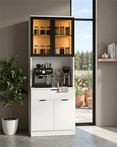 Dream Premium Minimal Kahve İstasyonu - Beyaz Füme Temperli Camlı LED Modül