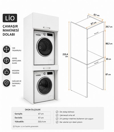 Karakök Misterium Lio Çamaşır ve Kurutma Makinesi Dolabı - Beyaz