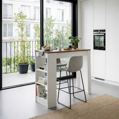 Karakök Misterium Solo Ada Mutfak Masası ve Bar Raflı Yemek Masası - Safir Meşe