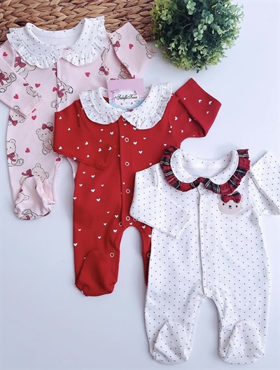 Ekose detaylı nakışlı 3lü tulum set