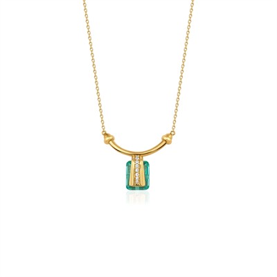 Bonbon 14 Ayar Altın Yeşil Taşlı Kolye