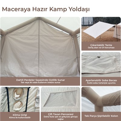 HABL 12 Kişilik 12X 12 m² - Tenteli Gölgelikli, 4 Mevsim, Su Geçirmez Şişme Çadır 400x300x235 cm
