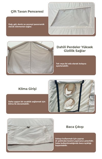 HABL 12 Kişilik 12X 12 m² - Tenteli Gölgelikli, 4 Mevsim, Su Geçirmez Şişme Çadır 400x300x235 cm