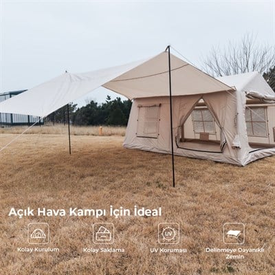 HABL 12 Kişilik 12X 12 m² - Tenteli Gölgelikli, 4 Mevsim, Su Geçirmez Şişme Çadır 400x300x235 cm