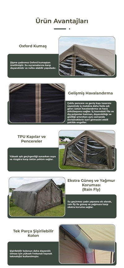 HABL 17 Kişilik 17.2 m² - 4 Mevsim, Su Geçirmez Şişme Çadır 360x480x220 cm