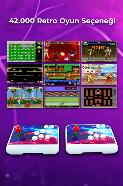 Habl 2025 Retro Arcade Oyun Konsolu 2 Kumandalı Kablosuz Set- 42.000 Oyunlu Super Box