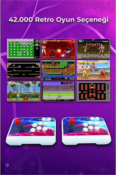 Habl 2025 Retro Arcade Oyun Konsolu 2 Kumandalı Kablosuz Set- 42.000 Oyunlu Super Box