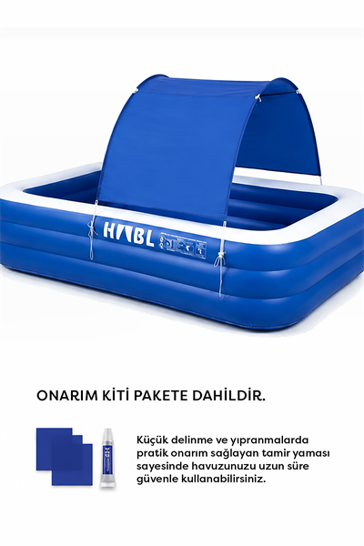 HABL 3 Boğumlu Tenteli Şişme Havuz XXL 300x183x56 cm 1850 L Güneş Korumalı Aile Havuzu