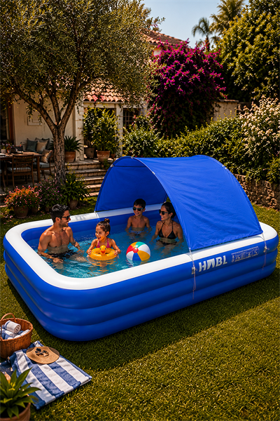 HABL 3 Boğumlu Tenteli Şişme Havuz XXL 300x183x56 cm 1850 L Güneş Korumalı Aile Havuzu