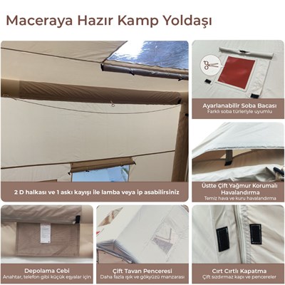 HABL 6 Kişilik 6.3 m² - Tenteli Gölgelikli, 4 Mevsim, Su Geçirmez Şişme Çadır 300x210x200 cm