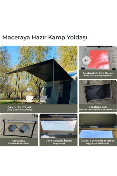 HABL 8 Kişilik 8.1 m² - Tenteli Gölgelikli, 4 Mevsim, Su Geçirmez Şişme Çadır 300x270x220 cm