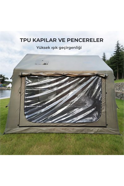 HABL 8 Kişilik 8.1 m² - Tenteli Gölgelikli, 4 Mevsim, Su Geçirmez Şişme Çadır 300x270x220 cm