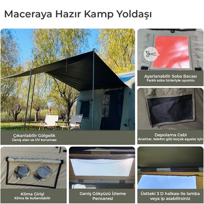 HABL 8 Kişilik 8.1 m² - Tenteli Gölgelikli, 4 Mevsim, Su Geçirmez Şişme Çadır 300x270x220 cm