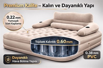 HABL Çift Kişilik Otomatik Şişme Yatak Çıkarılabilir Başlıklı Kamp ve Misafir Yatağı 203x152x40cm