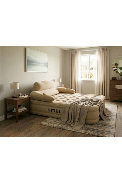 HABL Çift Kişilik Otomatik Şişme Yatak Çıkarılabilir Başlıklı Kamp ve Misafir Yatağı 203x152x40cm