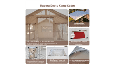 Habl Çift Tenteli Şişme Kamp Çadırı 420D Güçlendirilmiş Kumaş - 12 M2 - 2 Odalı