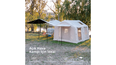 Habl Çift Tenteli Şişme Kamp Çadırı 420D Güçlendirilmiş Kumaş - 12 M2 - 2 Odalı