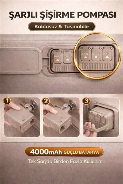 HABL Otomatik Şişme Kamp Koltuğu 4000mAh Şarjlı Su Tutmaz Premium Şişme Kamp Koltuğu 1000D Oxford Kumaş