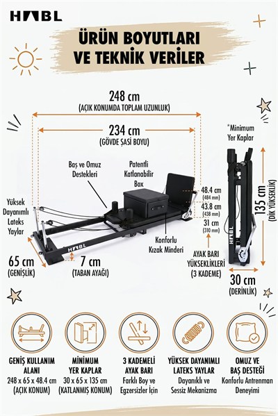 HABL Pilates Reformer Full Set – Patentli Katlanabilir Box & Zıplama Tahtası | Kompakt, Ev ve Stüdyo Kullanımına Uygun