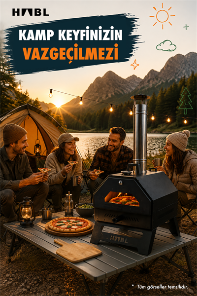 HABL Portatif Pizza Fırını Odun ve Kömürlü Taşıma Çantalı Pizza Taşı Dahil Kamp Tipi Fırın