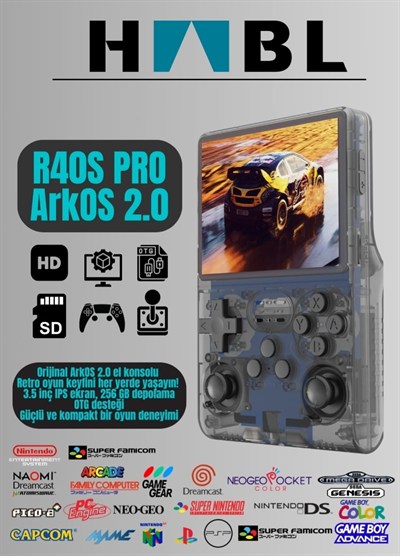 Habl R40S Pro Taşınabilir Retro Oyun Konsolu - 30.000 Oyun - ArkOs 2.0 - 256GB Siyah