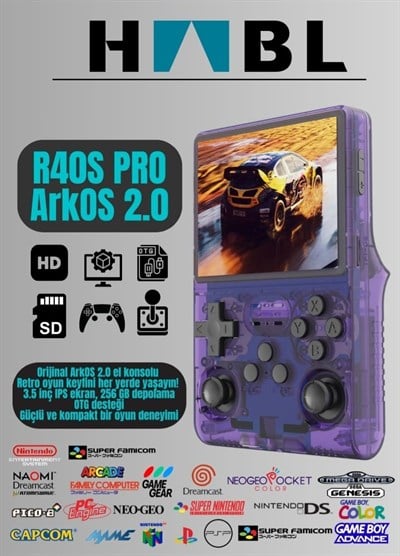 Habl R40S Pro Taşınabilir Retro Oyun Konsolu - 30.000 Oyun - ArkOs 2.0 - 256GB Mor