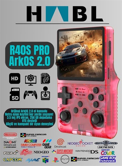 Habl R40S Pro Taşınabilir Retro Oyun Konsolu - 30.000 Oyun - ArkOs 2.0 - 256GB Kırmızı
