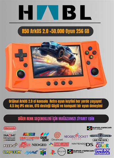 Habl R50 Arkos 2.0 +50.000 Oyunlu El Konsolu 256 GB Taşınabilir Retro Oyun Konsolu Turuncu