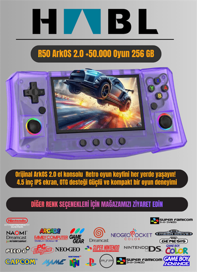 Habl R50 Arkos 2.0 +50.000 Oyunlu El Konsolu 256 GB Taşınabilir Retro Oyun Konsolu Mor