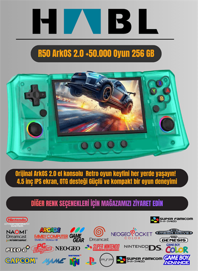 Habl R50 Arkos 2.0 +50.000 Oyunlu El Konsolu 256 GB Taşınabilir Retro Oyun Konsolu Yeşil