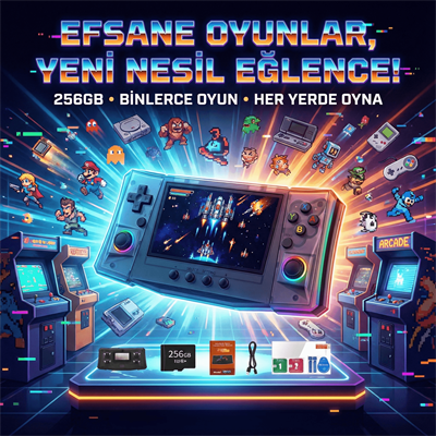 Habl R50 Arkos 2.0 +50.000 Oyunlu El Konsolu 256 GB Taşınabilir Retro Oyun Konsolu Yeşil