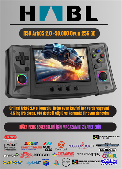 Habl R50 Arkos 2.0 +50.000 Oyunlu El Konsolu 256 GB Taşınabilir Retro Oyun Konsolu Siyah