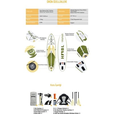 Habl Şişme Deniz Sup Board - Paddle Board – 320 x 81 x 15 Yeşil