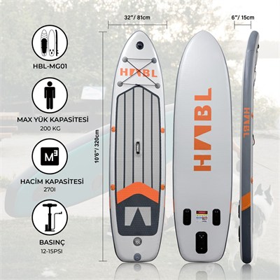Habl Şişme Deniz Sup Board - Paddle Board – 320 x 81 x 15 Gri