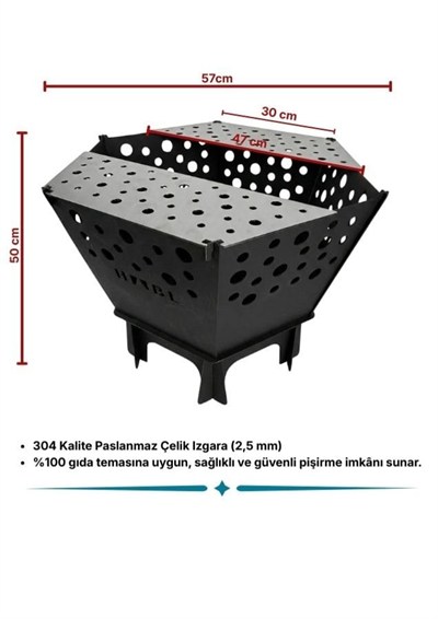 HABL Taşınabilir Ateş Çukuru Paslanmaz Izgaralı | Kamp ve Bahçe Ateşi, Mangal ve Isınma Için Çok Amaçlı