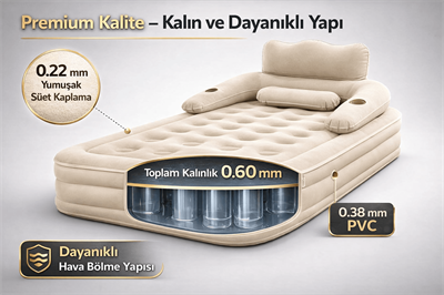 HABL Tek Kişilik Otomatik Şişme Yatak Çıkarılabilir Başlıklı Kamp ve Misafir Yatağı 190x99x40cm