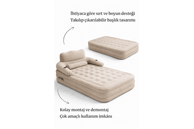 HABL Tek Kişilik Otomatik Şişme Yatak Çıkarılabilir Başlıklı Kamp ve Misafir Yatağı 190x99x40cm