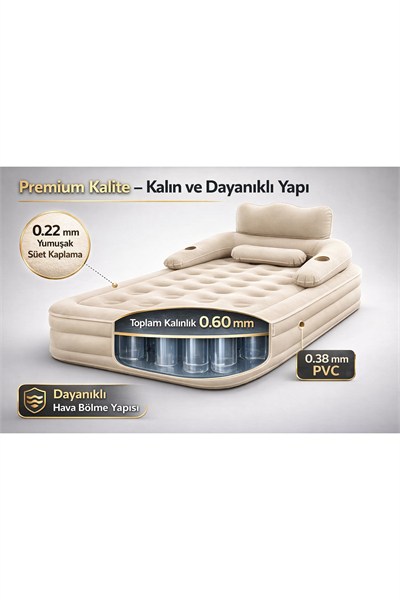 HABL Tek Kişilik Otomatik Şişme Yatak Çıkarılabilir Başlıklı Kamp ve Misafir Yatağı 190x99x40cm