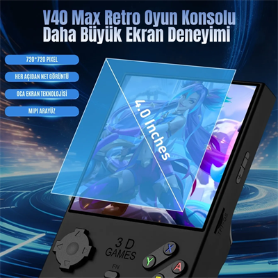 Habl V40 Max Arkos 2.0 +40.000 Oyunlu El Konsolu 256 GB Taşınabilir Retro Oyun Konsolu Mavi