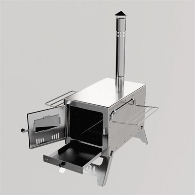 Krom Çift Askılı Çadır Sobası - Kül Hazneli | 430 Krom, 1.50 mm Sac, Kamp ve Outdoor Soba Seti