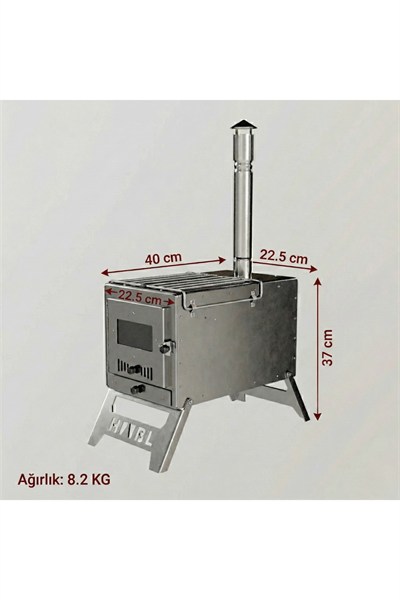 Krom Çift Askılı Çadır Sobası - Kül Hazneli | 430 Krom, 1.50 mm Sac, Kamp ve Outdoor Soba Seti