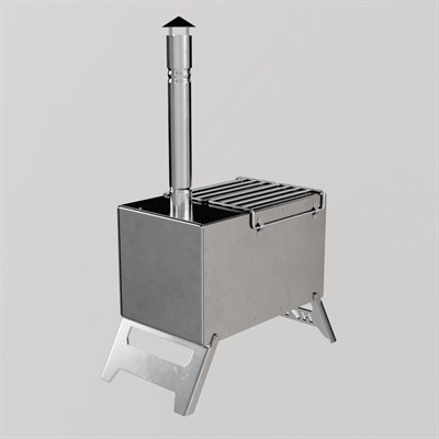 Krom Çift Askılı Çadır Sobası - Kül Hazneli | 430 Krom, 1.50 mm Sac, Kamp ve Outdoor Soba Seti