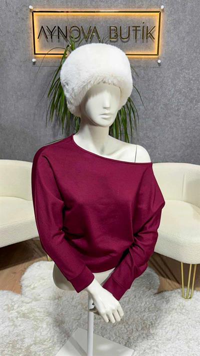 Yan Omuz Detaylı Bordo Bluz Güçlü Tonlarda