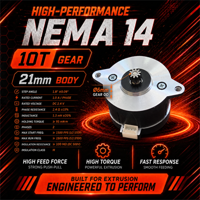 UMR3D NEMA 14 Extruder Step Motor 21mm 1A 10 Diş