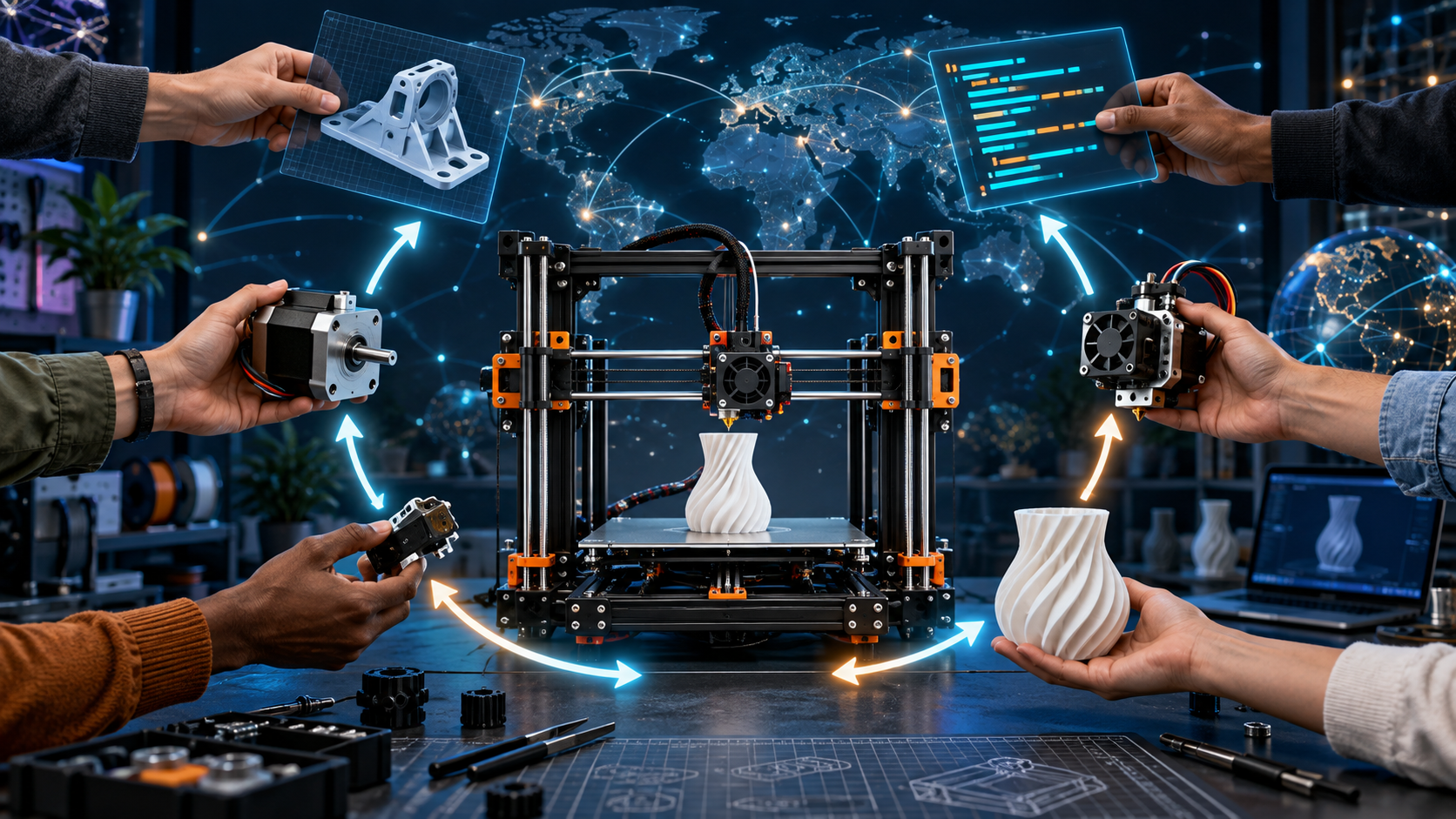 Açık kaynak 3D yazıcı topluluğunun parça, yazılım ve deneyim paylaşımı