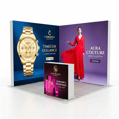 12 m² Modüler Lightbox Fuar Standı - 2 Cephe Kapalı (400x300 cm)