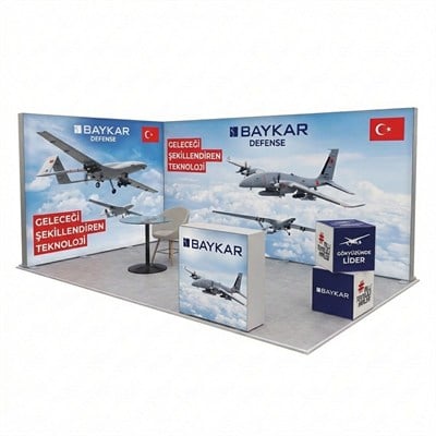 15 m² Modüler Lightbox Fuar Standı -2 Cephe Kapalı (500x300 cm)