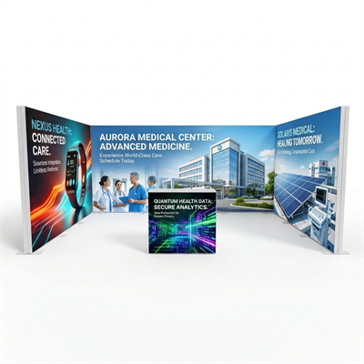 15 m² Modüler Lightbox Fuar Standı 3 Cephe Kapalı 500×300 cm - Perspektif Görünüm