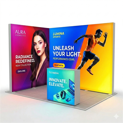 6 m² Modüler Lightbox Fuar Standı - 2 Cephe Kapalı (300x200 cm)